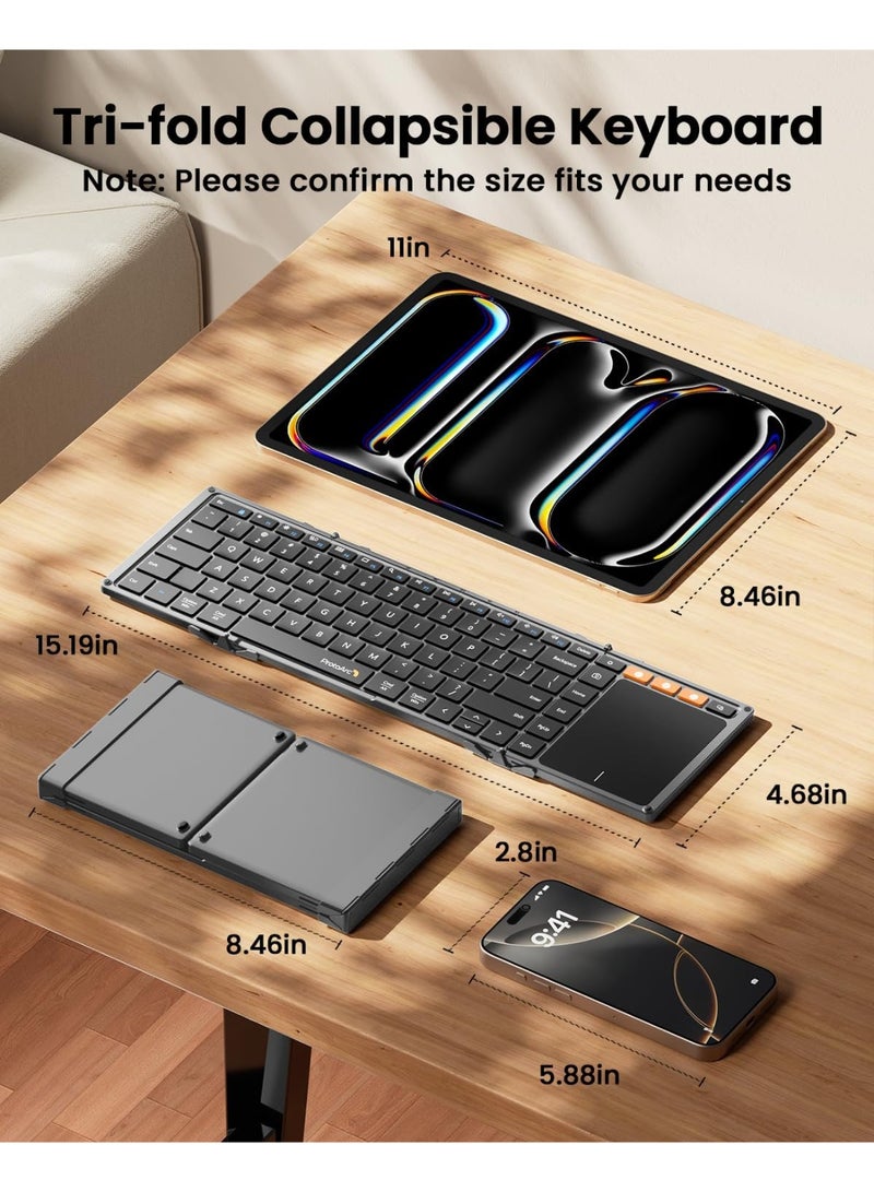 Protoarc  folding keyboard with Touchpad, XK01 TP Folding Portable Keyboard, Full Size Keys, Large Trackpad Bluetooth Travel Keyboards for iPad Laptop PC Tablets - Black Gray - Image 2