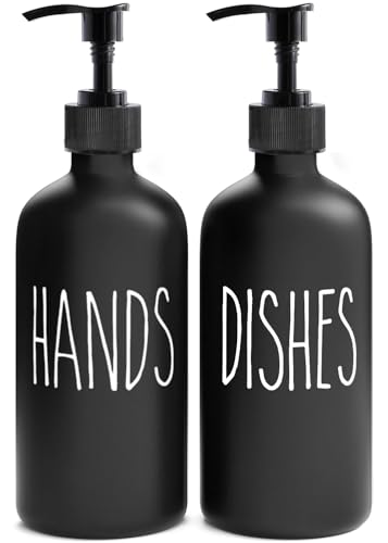 MOMEEMO Soap Dispenser Set 2 Pack, Contains Dish and Hand Soap Dispenser, Perfect for Black Kitchen Decor. (Black) - Image 1