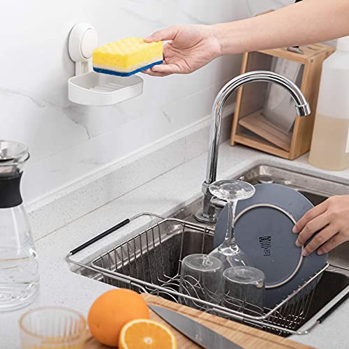 LEVERLOC Soap Dish Holder for Shower Suction Cup Wall Mounted Self Draining NO-Drilling Removable Bar Soap Sponge Holder for Bathroom Bathtub Kitchen Sink Waterproof Strong Vacuum Suction Adhesion - Image 2