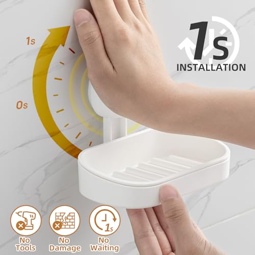 LEVERLOC Soap Dish Holder for Shower Suction Cup Wall Mounted Self Draining NO-Drilling Removable Bar Soap Sponge Holder for Bathroom Bathtub Kitchen Sink Waterproof Strong Vacuum Suction Adhesion - Image 4