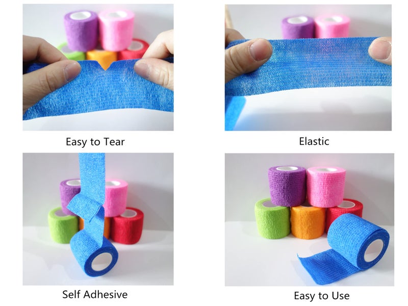 Transun Moo 6 Pack 2" x 5 Yards Self Adhesive Bandage Wrap Breathable Cohesive Vet Wrap for Pets, Elastic Self-Adherent Tape for Sports, Wrist, Ankle (Mixed Colors) - Image 4