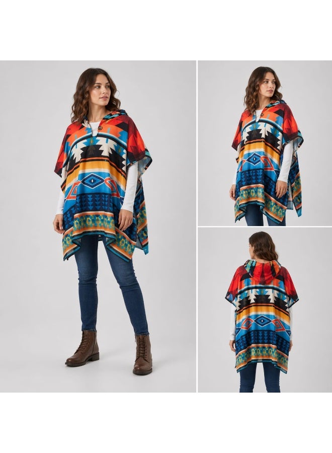 ropamexicoaz Unisex Hooded poncho with Geometric Mexican-Inspired patterns Oversized Fit - Image 2