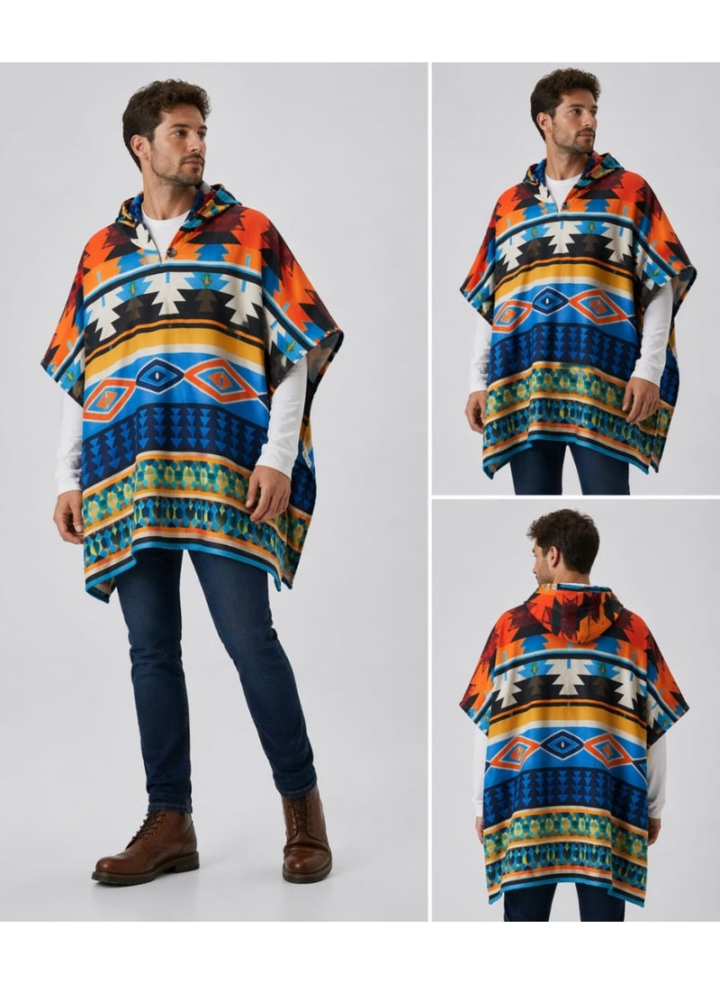 ropamexicoaz Unisex Hooded poncho with Geometric Mexican-Inspired patterns Oversized Fit - Image 3