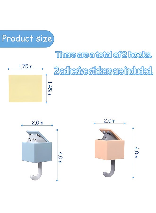 خطافان لاصقان على شكل حيوان كرتوني - فأر برتقالي وخطاف حائط قطة رمادي-أزرق، بسعة حمولة تصل إلى 2.5 كجم، ومقاومان للماء، ويمكن استخدامهما لتعليق المفاتيح والمناشف وربطات الشعر وما إلى ذلك. - Image 2