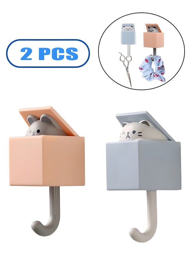 خطافان لاصقان على شكل حيوان كرتوني - فأر برتقالي وخطاف حائط قطة رمادي-أزرق، بسعة حمولة تصل إلى 2.5 كجم، ومقاومان للماء، ويمكن استخدامهما لتعليق المفاتيح والمناشف وربطات الشعر وما إلى ذلك. - Image 1