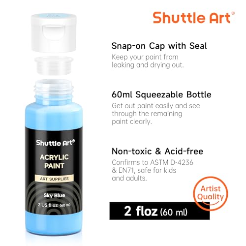 Shuttle Art Acrylic Paint Set, 36 Colors Acrylic Paint with Brushes & Palette, 2oz/60ml Bottles, Rich Pigments Non-toxic for Artists Kids & Adults, Painting on Canvas Rock Ceramic Wood - Image 3