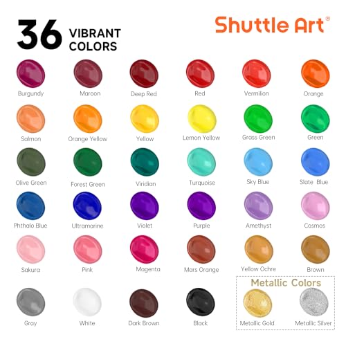 Shuttle Art Acrylic Paint Set, 36 Colors Acrylic Paint with Brushes & Palette, 2oz/60ml Bottles, Rich Pigments Non-toxic for Artists Kids & Adults, Painting on Canvas Rock Ceramic Wood - Image 2