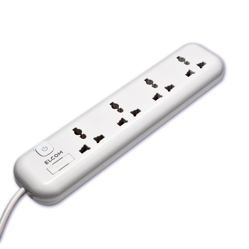 Elcom Elcom Universal Power Strip 4 Sockets with Illuminated Switch White Color 250V Fuse Surge Protector Fire Resistant 18m Wire Extension Box for Home appliances with 2 Year Warranty  - Image 1