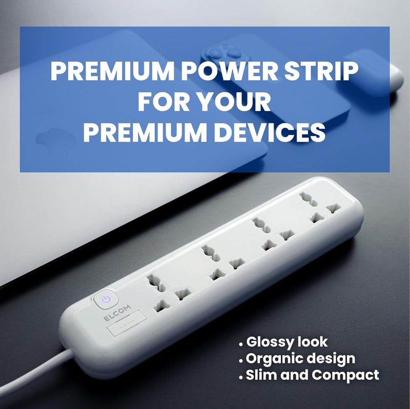 Elcom Elcom Universal Power Strip 4 Sockets with Illuminated Switch White Color 250V Fuse Surge Protector Fire Resistant 18m Wire Extension Box for Home appliances with 2 Year Warranty  - Image 2