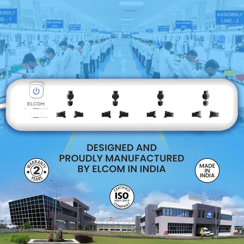 Elcom Elcom Universal Power Strip 4 Sockets with Illuminated Switch White Color 250V Fuse Surge Protector Fire Resistant 18m Wire Extension Box for Home appliances with 2 Year Warranty  - Image 3