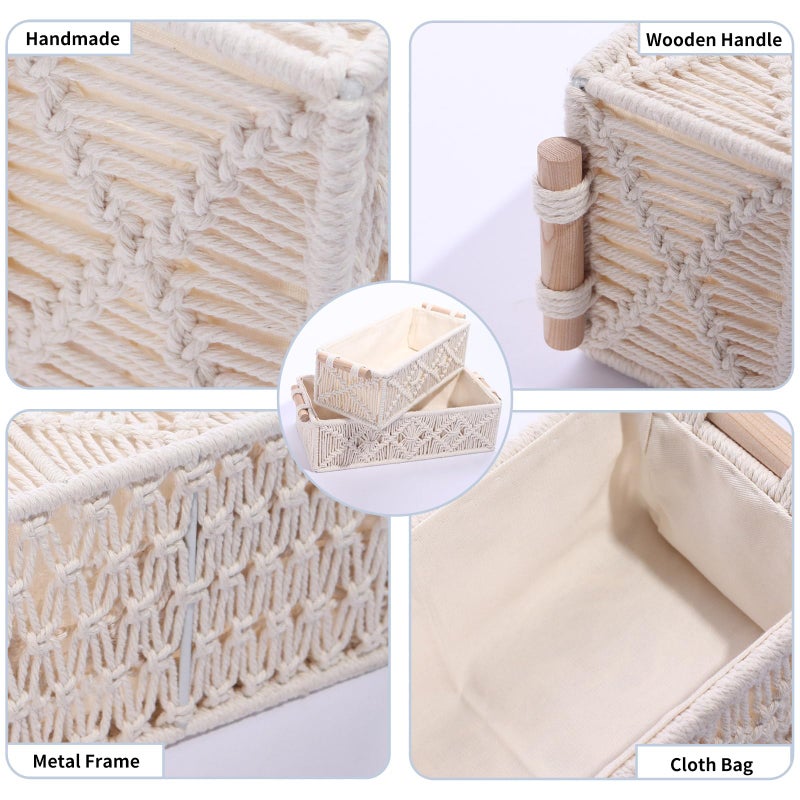 BASVII Set of 2 Braided Storage Baskets, Boho Decorative Basket Braided with Handles, Handmade Macrame Basket Made of Cotton Rope, Small Basket for Decoration, Gift Basket, Bread Basket (Grey) - Image 3