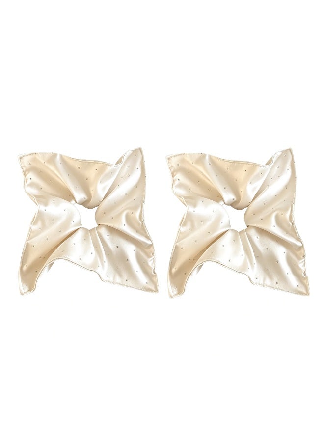 French Beige Rhinestone Star Square Scarf Style Satin Scrunchies (2 Pack) - Image 1