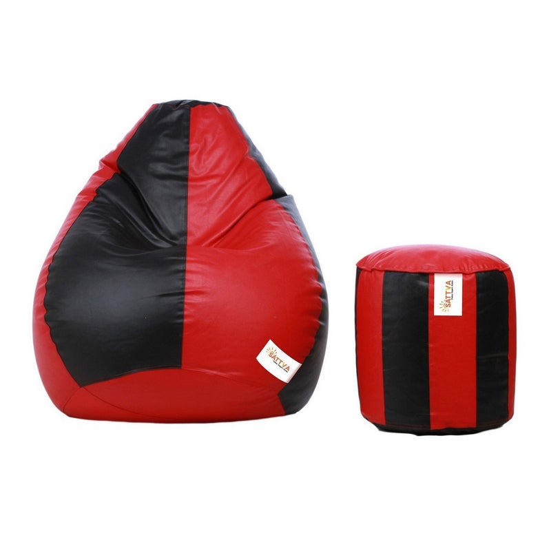 SATTVA Classy.Elegant.Stylish Sattva Combo Classic XXL Bean Bag Cover and Round Footstool Cover Without Beans Black Red 