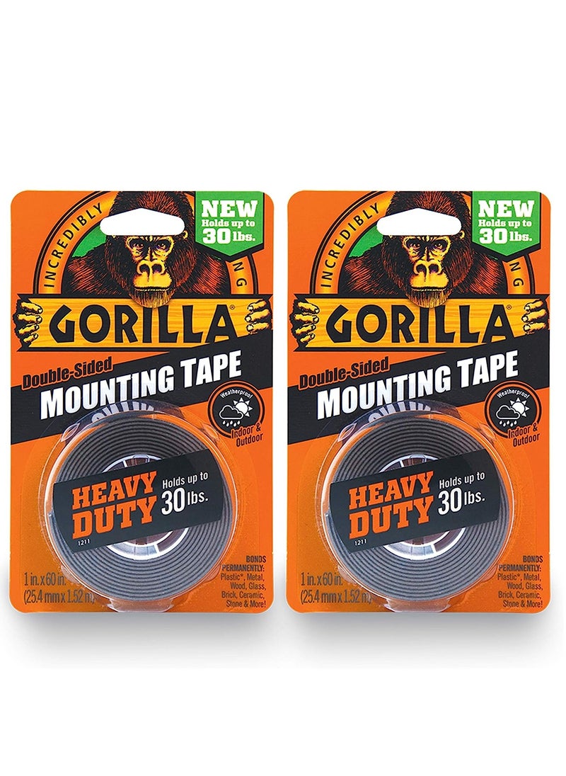 Gorilla Gorilla heavy duty double sided mounting tape weatherproof 1" x 60" Black Pack of 2  - Image 1