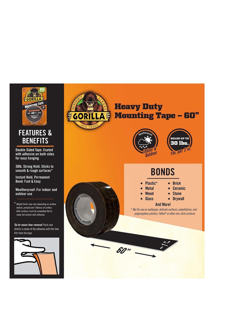 Gorilla Gorilla heavy duty double sided mounting tape weatherproof 1" x 60" Black Pack of 2  - Image 4