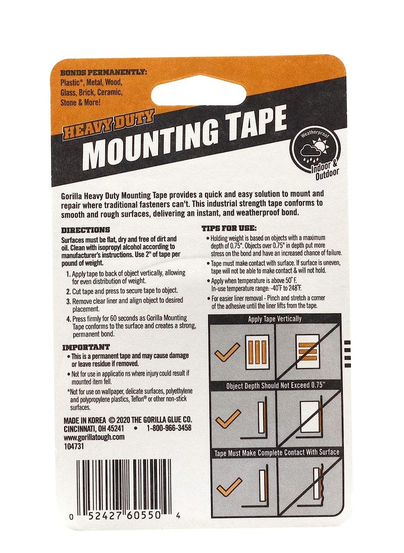 Gorilla Gorilla heavy duty double sided mounting tape weatherproof 1" x 60" Black Pack of 2  - Image 3