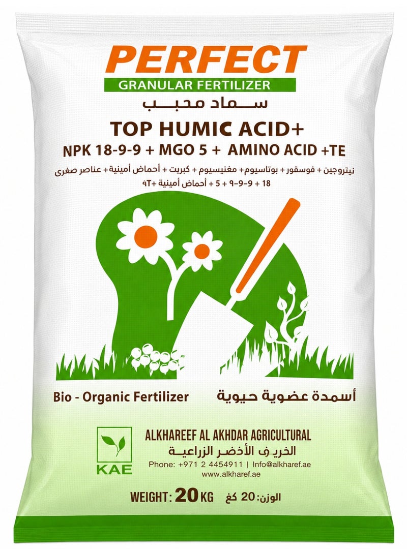 PERFECT Top Humic Acid+ Granular Fertilizer 20kg – NPK 18-9-9 + MgO 5 + Amino Acid + TE – Bio Organic Plant Fertilizer