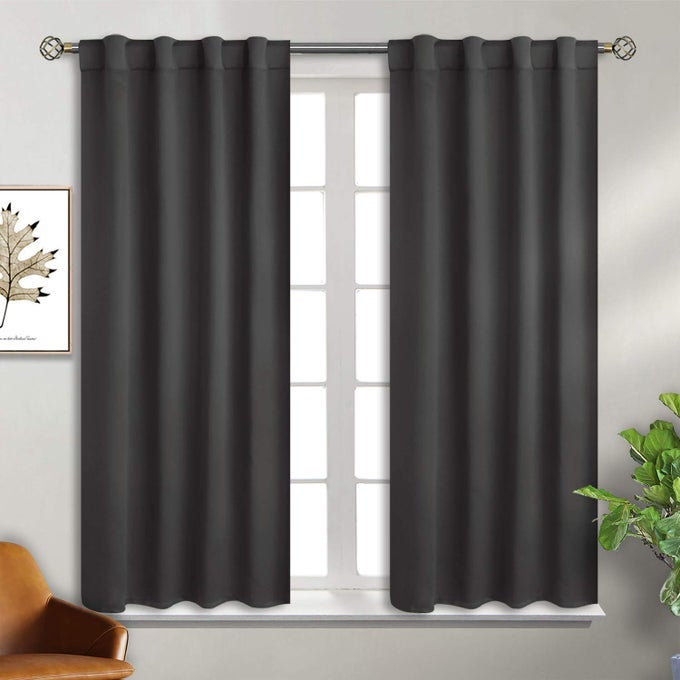 ROD POCKET AND BACK TAB BLACKOUT CURTAINS FOR BEDROOM THERMAL INSULATED ROOM DARKENING CURTAINS FOR LIVING ROOM 2 WINDOW CURTAIN PANELS 38 X 54 INCH DARK GREY