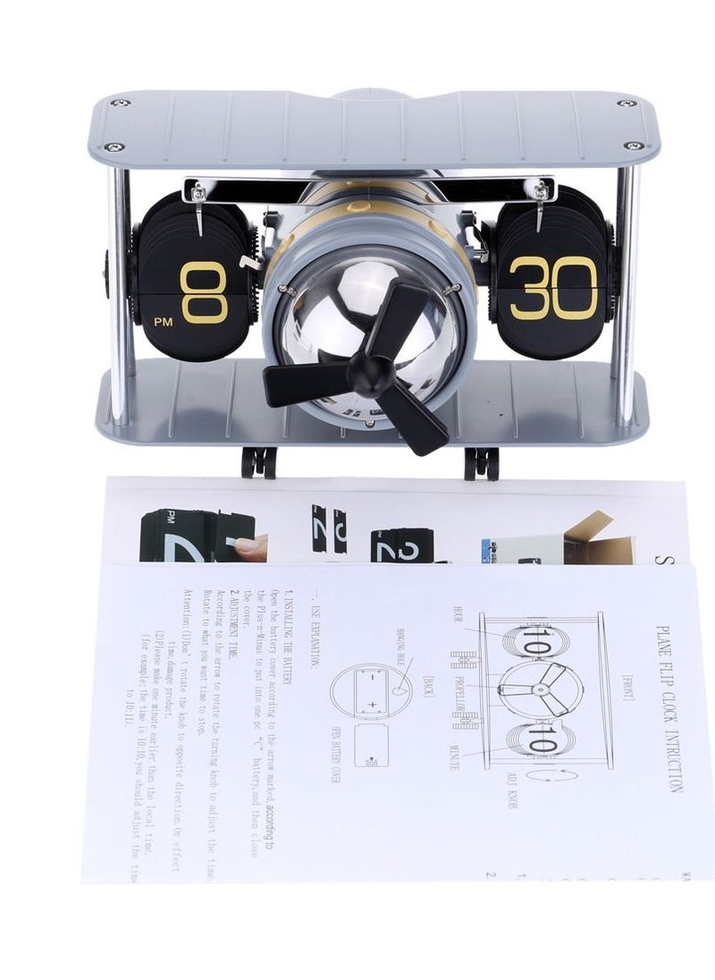 Generic - Hot Sale Airplane Model Table Desktop Clock Hand-made Aircraft Shape Retro Gear Operated Flip Down Clock Living Room Home Decor Special Creativity Gift - Image 1