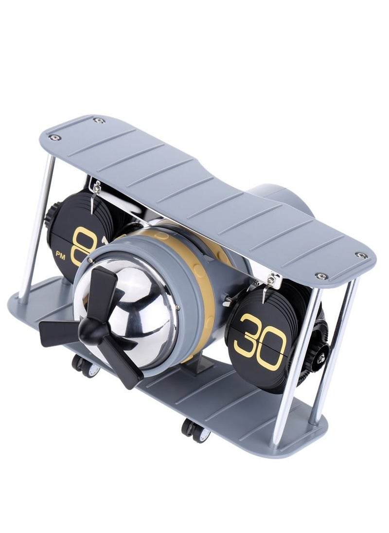 Generic - Hot Sale Airplane Model Table Desktop Clock Hand-made Aircraft Shape Retro Gear Operated Flip Down Clock Living Room Home Decor Special Creativity Gift - Image 1