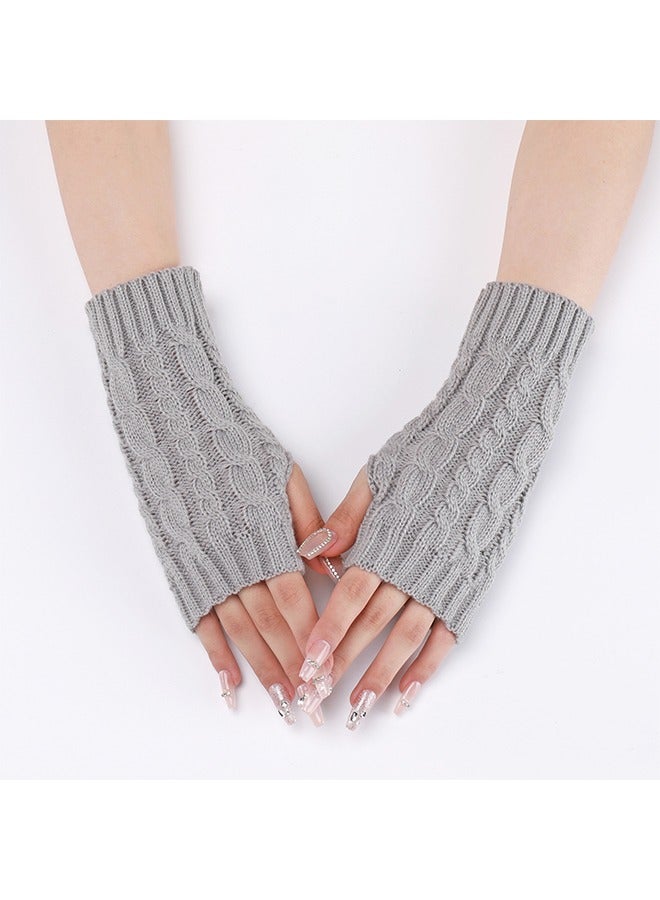 HY Fingerless Hand Warmer Skeleton Gloves, Women Winter Warm Knit Fingerless Gloves Hand Crochet Thumbhole Arm Warmers Mittens, Hand Warmers for Women (Grey)  - Image 5