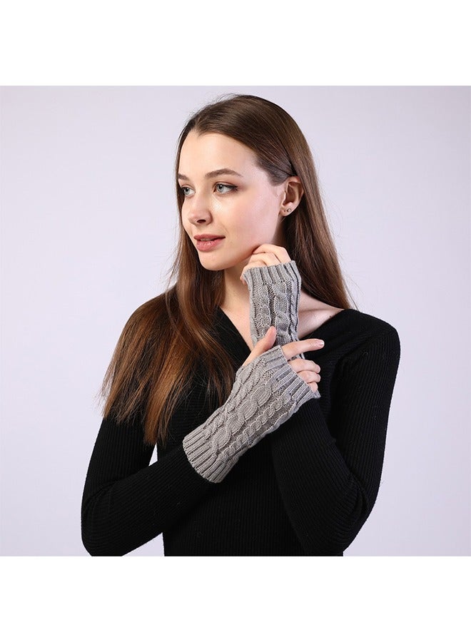 HY Fingerless Hand Warmer Skeleton Gloves, Women Winter Warm Knit Fingerless Gloves Hand Crochet Thumbhole Arm Warmers Mittens, Hand Warmers for Women (Grey)  - Image 3
