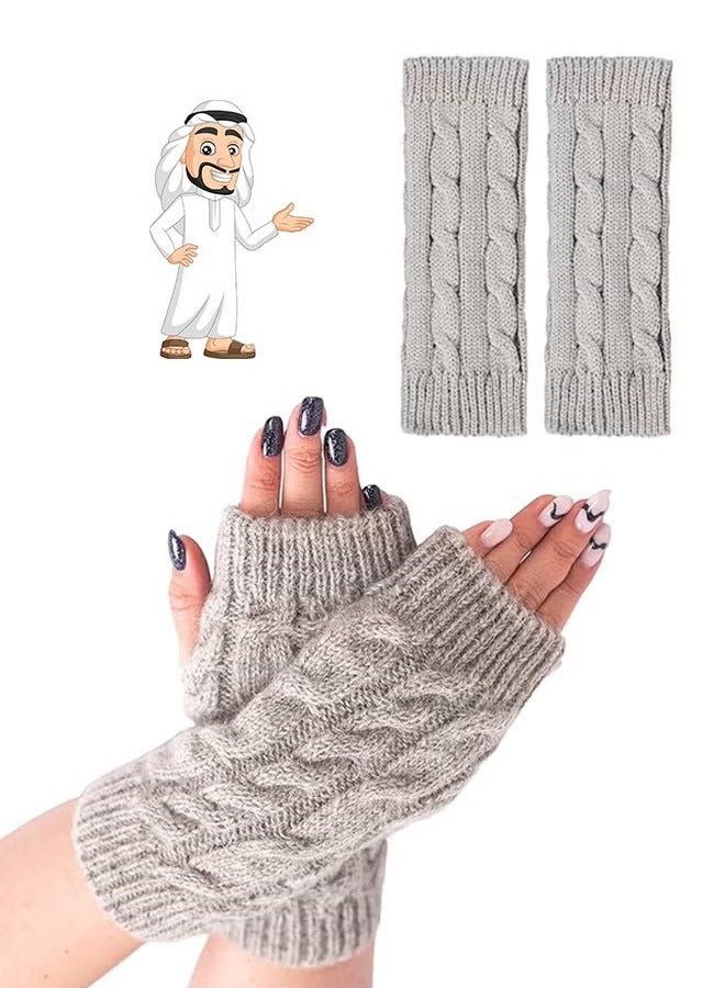 HY Fingerless Hand Warmer Skeleton Gloves, Women Winter Warm Knit Fingerless Gloves Hand Crochet Thumbhole Arm Warmers Mittens, Hand Warmers for Women (Grey)  - Image 1