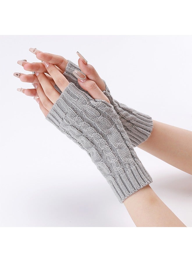HY Fingerless Hand Warmer Skeleton Gloves, Women Winter Warm Knit Fingerless Gloves Hand Crochet Thumbhole Arm Warmers Mittens, Hand Warmers for Women (Grey)  - Image 4