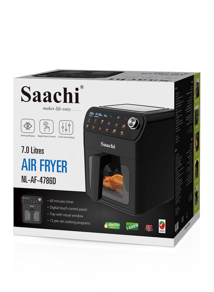 Saachi 7.0L Digital Air Fryer – 12 Pre-Set Programs, Adjustable Temperature & Timer, Non-Stick Basket, Overheat Protection, Dishwasher-Safe Accessories & Viewing Window 7 L 1500 W NL-AF-4786D-BK Black - Image 4