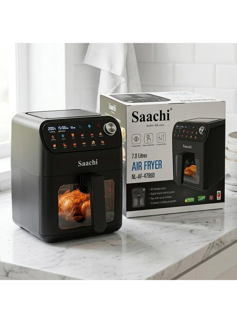 Saachi 7.0L Digital Air Fryer – 12 Pre-Set Programs, Adjustable Temperature & Timer, Non-Stick Basket, Overheat Protection, Dishwasher-Safe Accessories & Viewing Window 7 L 1500 W NL-AF-4786D-BK Black - Image 5