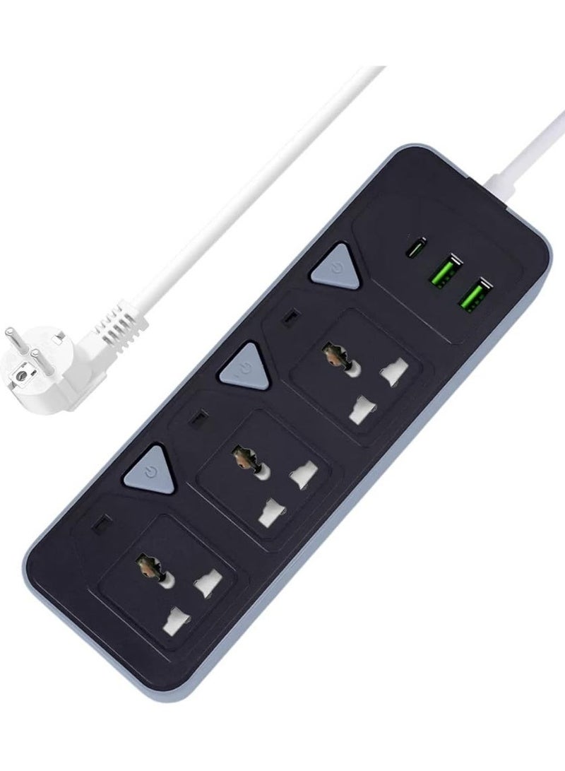 2500W Power Strip, Power Distributor with 2 USB Ports and 1 Type-C Port, 3 Power Outlets, and 10A Smart Charging with Overload and Transmission Protection for AC Current, Suitable for Home Use - Image 1