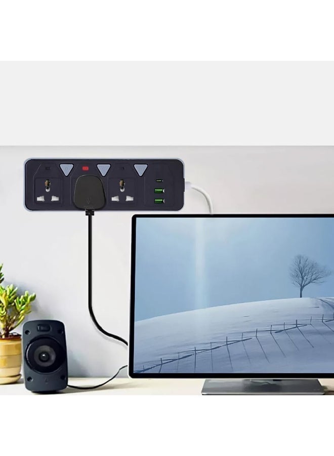 2500W Power Strip, Power Distributor with 2 USB Ports and 1 Type-C Port, 3 Power Outlets, and 10A Smart Charging with Overload and Transmission Protection for AC Current, Suitable for Home Use - Image 3