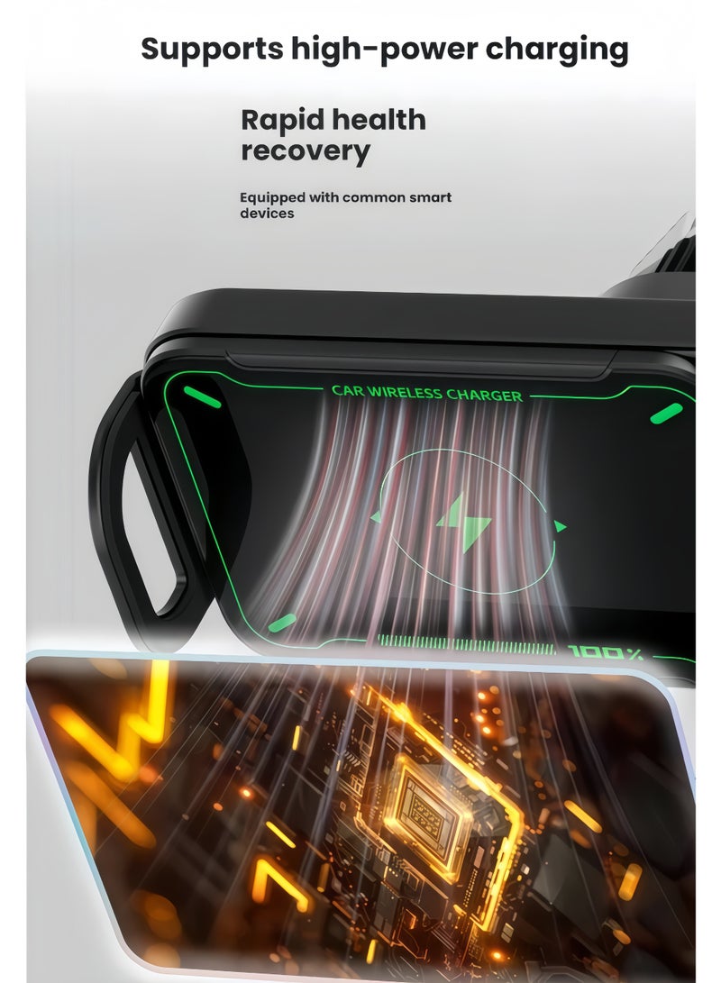 360 car, suitable for large-screen mobile phones/tablets, wireless fast charging car bracket, automatic induction rotation H808/H808 (black) - Image 4