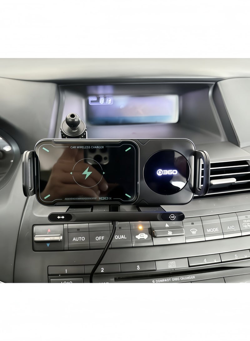 360 car, suitable for large-screen mobile phones/tablets, wireless fast charging car bracket, automatic induction rotation H808/H808 (black) - Image 2