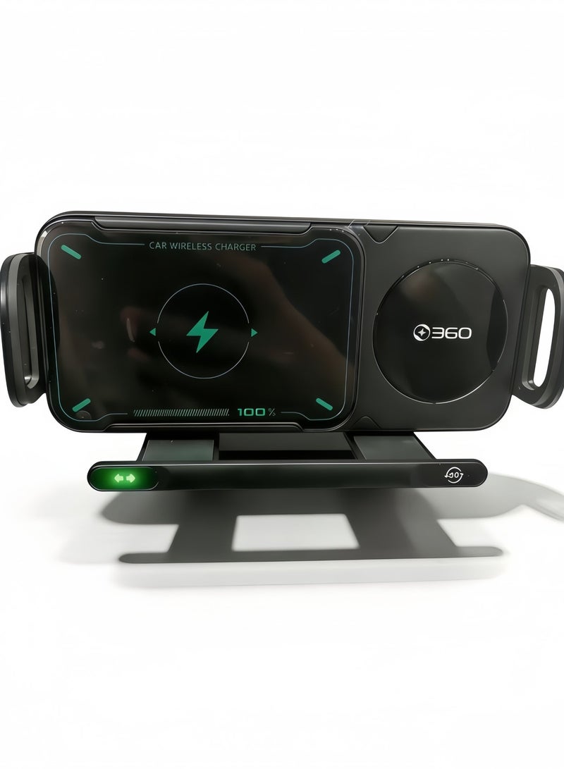 360 car, suitable for large-screen mobile phones/tablets, wireless fast charging car bracket, automatic induction rotation H808/H808 (black) - Image 1