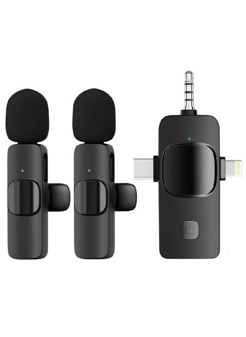 3-in-1 Wireless Lavalier Microphone for iPhone, iPad, iPhone 15 USB-C, Android, Computer, Camera – Dual Mini Clip-On Mics with Plug & Play, Intelligent Noise Reduction, Auto Sync, for Vlog, YouTube, TikTok, Live Streaming