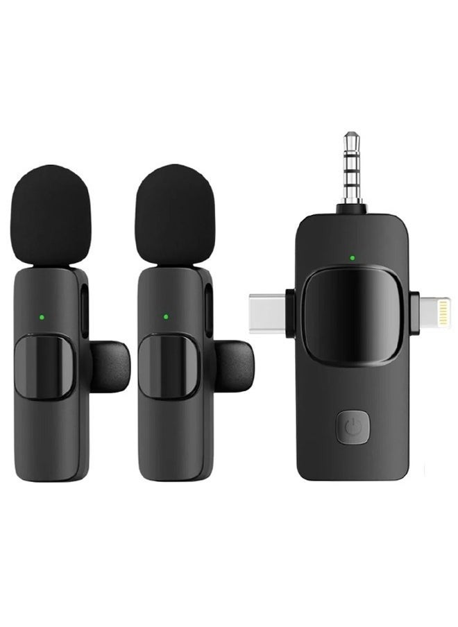 Generic 3-in-1 Wireless Lavalier Microphone for iPhone, iPad, iPhone 15 USB-C, Android, Computer, Camera – Dual Mini Clip-On Mics with Plug & Play, Intelligent Noise Reduction, Auto Sync, for Vlog, YouTube, TikTok, Live Streaming  - Image 1