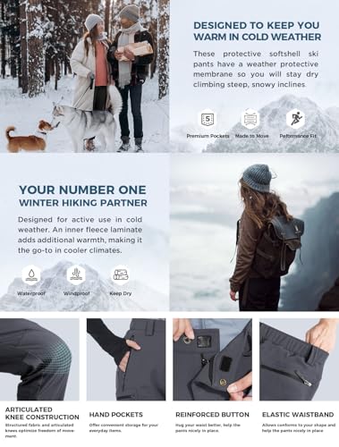 Wespornow Women's-Fleece-Lined-Hiking-Pants Snow-Ski-Pants Water-Resistance-Outdoor-Softshell-Insulated-Pants for Winter (Grey, Medium) - Image 5
