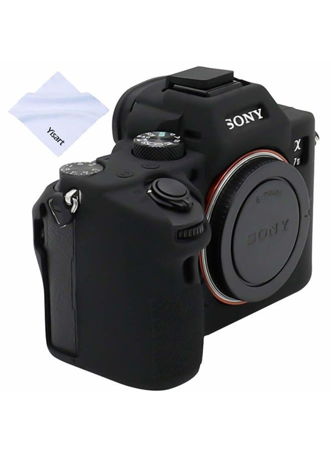 Yisau غطاء سوني A7iii A7Riii A7siii، غطاء احترافي من السيليكون المطاطي القابل للحماية لكاميرا سوني ألفا A7 iii A7r iii A7siii + قطعة قماش ميكروفايبر (أسود) - Image 2