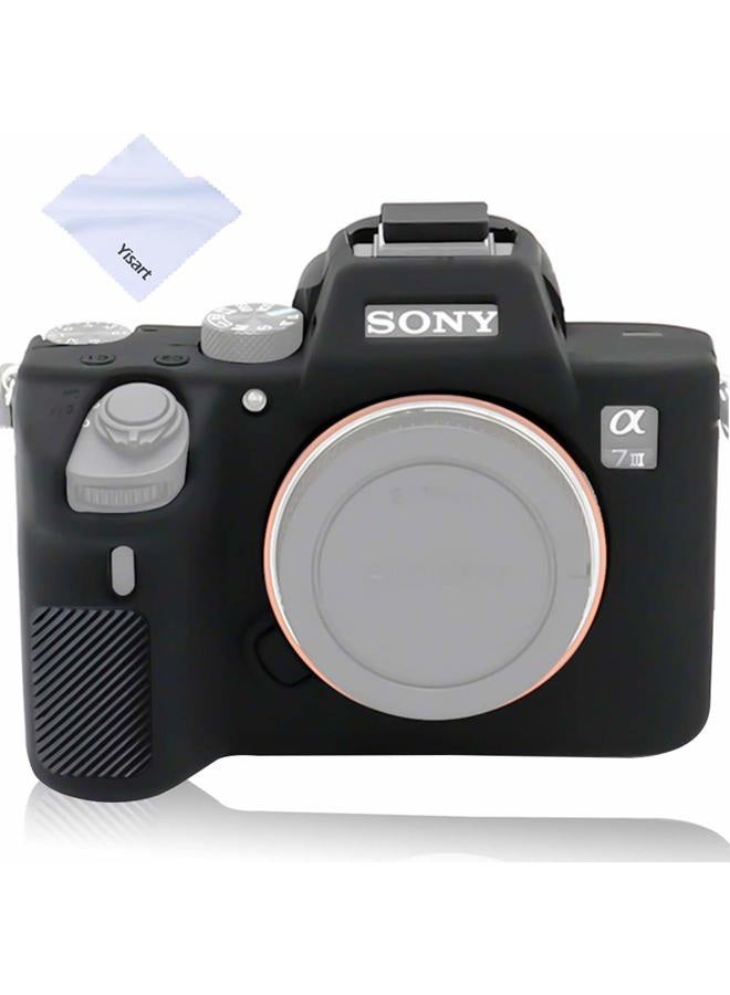 Yisau غطاء سوني A7iii A7Riii A7siii، غطاء احترافي من السيليكون المطاطي القابل للحماية لكاميرا سوني ألفا A7 iii A7r iii A7siii + قطعة قماش ميكروفايبر (أسود) - Image 1