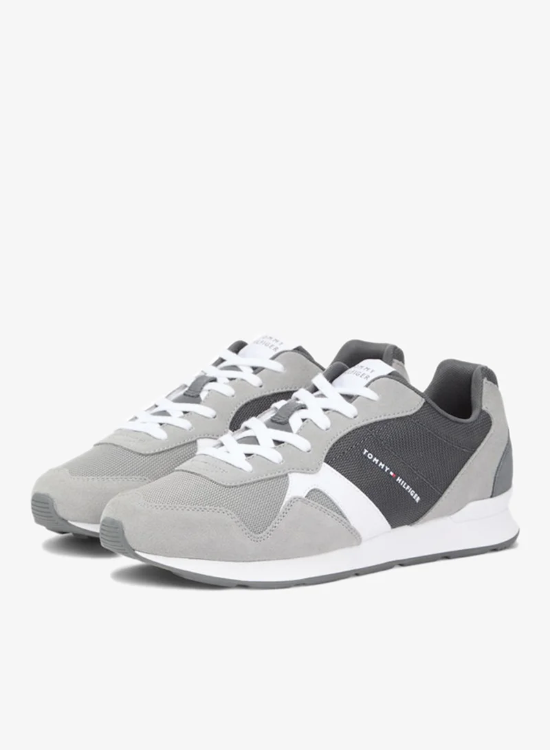 TOMMY HILFIGER Universal Grey Suede Mixed Texture Trainers for Men | Best Price UAE