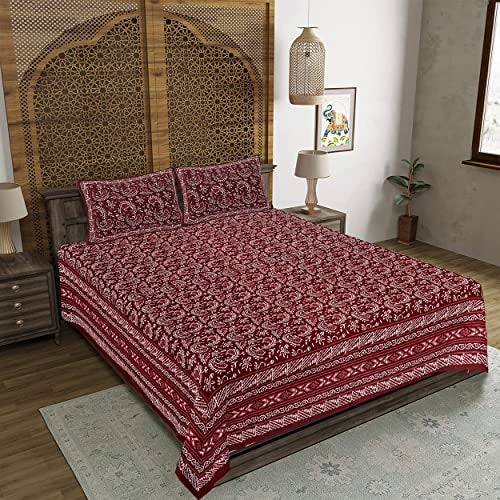 WESTLYN Hand Block Print 300 TC Cotton King Size Bedsheet, Multi-Coloured64 - Image 2
