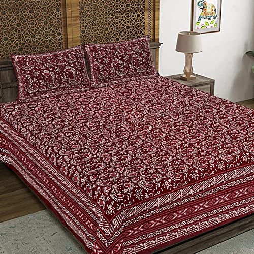 WESTLYN Hand Block Print 300 TC Cotton King Size Bedsheet, Multi-Coloured64 - Image 1