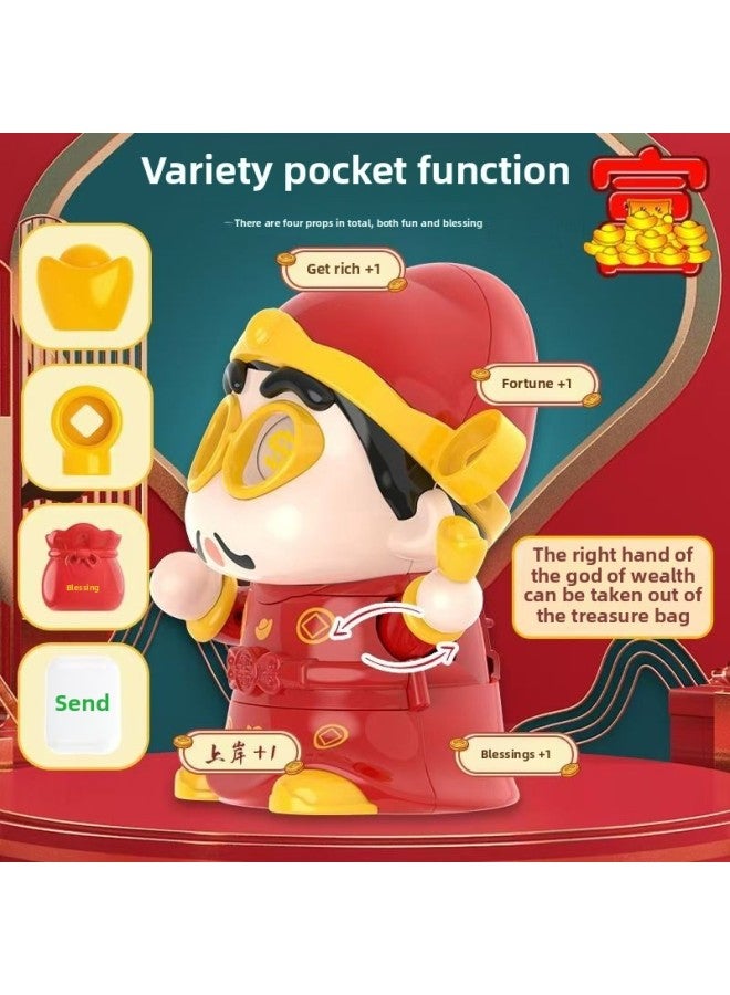 Year's Face-changing Treasure Bag God Of Wealth Office Desktop Luckily Ornaments Cute Decompression Year Gifts-Colour:God Of Wealth [face Changing Treasure Bag] Color Box + 4 Props