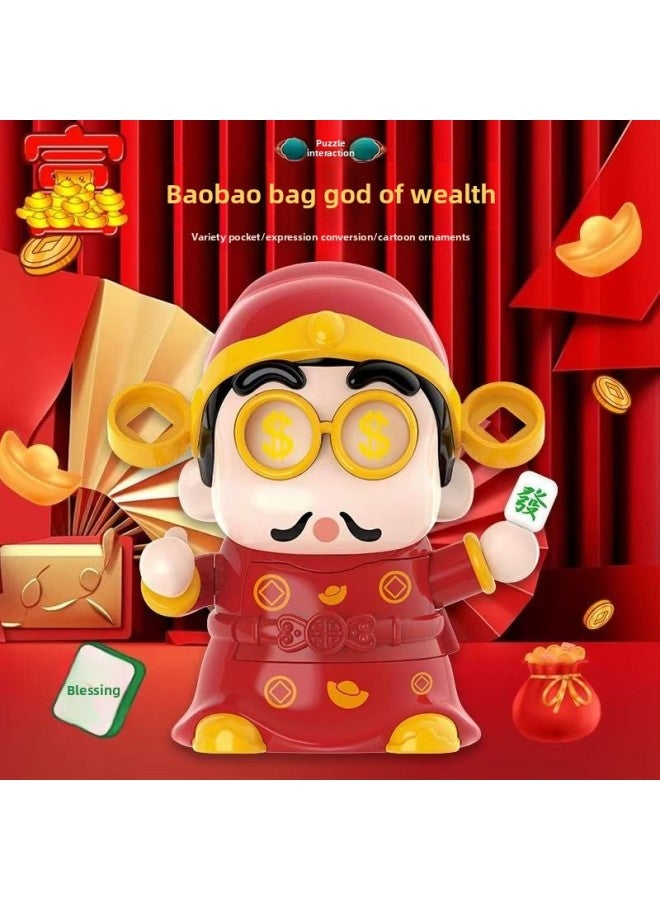 Year's Face-changing Treasure Bag God Of Wealth Office Desktop Luckily Ornaments Cute Decompression Year Gifts-Colour:God Of Wealth [face Changing Treasure Bag] Color Box + 4 Props