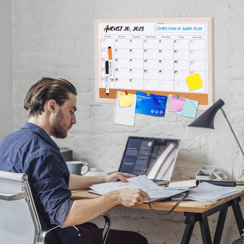 ABERLLS Monthly Whiteboard Calendar & Corkboard for Wall, Magnetic 17"x13" Dry Erase Board with White Wood Framed, 2in1 White Board Cork Board Combo, Calendar Bulletin Board for Kitchen Planner Memo Office - Image 5