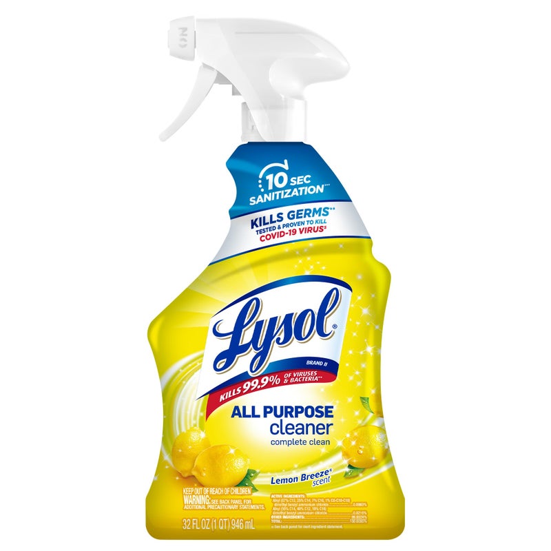 Lysol منظف ليسول متعدد الاستخدامات، رذاذ مطهر ومعقم، لتنظيف وإزالة الروائح، برائحة ليمون بريح، 32 أونصة - Image 1