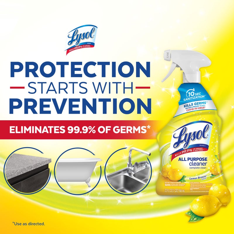 Lysol منظف ليسول متعدد الاستخدامات، رذاذ مطهر ومعقم، لتنظيف وإزالة الروائح، برائحة ليمون بريح، 32 أونصة - Image 4