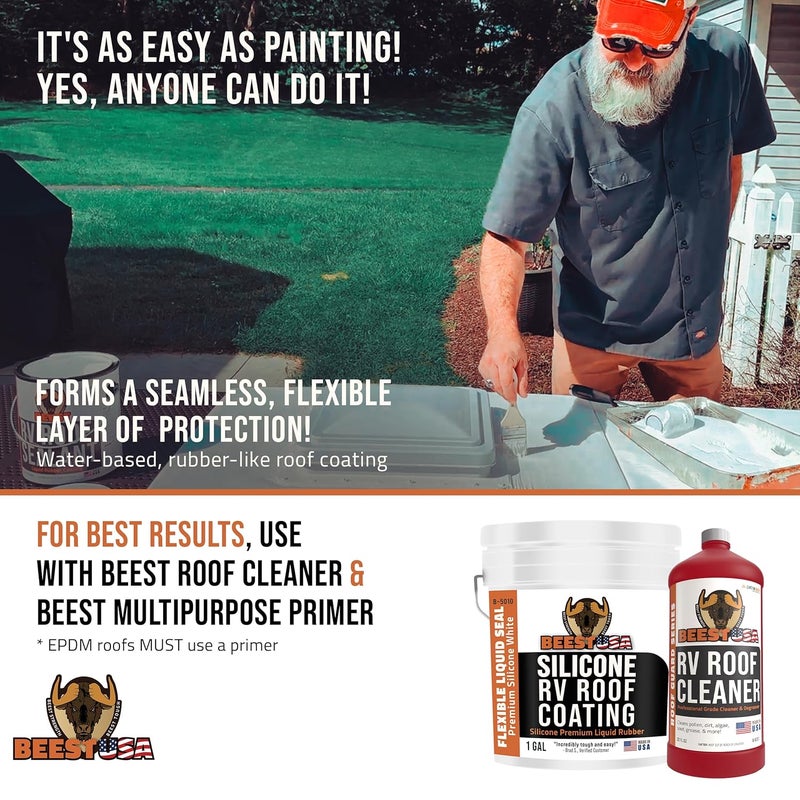 BEEST RV Roof Coating Silicone White, 1 Gallon - Liquid Rubber Sealant for Trailers and Campers - Image 5