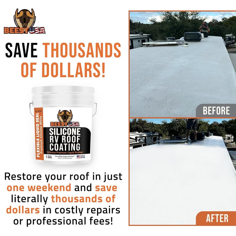 BEEST RV Roof Coating Silicone White, 1 Gallon - Liquid Rubber Sealant for Trailers and Campers - Image 2